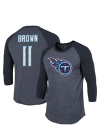 Majestic Threads Fanatics Branded Aj Brown Navy Tennessee Titans Team Player Name Number Tri Blend Raglan 34 Sleeve T Shirt