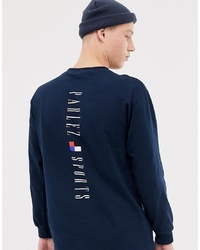 Parlez Long Sleeve T Shirt With Back Print In Navy