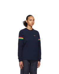 Noah NYC Navy Stripe Winged Foot Rugby Long Sleeve T Shirt