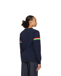 Noah NYC Navy Stripe Winged Foot Rugby Long Sleeve T Shirt