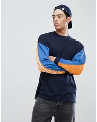 ASOS DESIGN Oversized Long Sleeve T Shirt With Colour Block And Sleeve Print