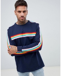 ASOS DESIGN Relaxed Long Sleeve T Shirt With Taping In Navy