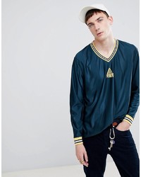 ASOS DESIGN Relaxed Longline Long Sleeve T Shirt With Gothic Text In Striped Polyester