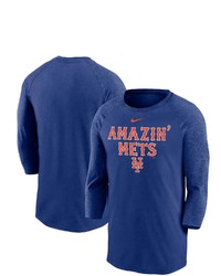 Nike Royal New York Mets Local Phrase Tri Blend 34 Sleeve Raglan T Shirt