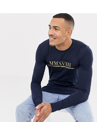 ASOS DESIGN T Sleeve T Shirt With Gold Roman Numerals Print