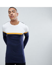ASOS DESIGN Tline Long Sleeve T Shirt With Contrast Panels In Navy