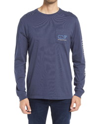 Vineyard Vines Two Tone Whale Long Sleeve Pocket Graphic Tee