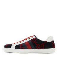Gucci Navy And Red Velvet Gg Sneakers