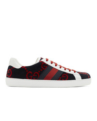 Gucci Navy And Red Velvet Gg Sneakers