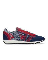 Prada Red And Navy Knit Sport Sneakers
