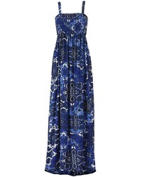 Tile Print Shirred Maxi Dress