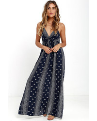 Worlds Most Wanted Navy Blue Print Maxi Dress