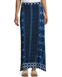 Joan Vass Printed Flared Maxi Skirt Blue