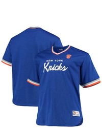 Mitchell & Ness Blue New York Knicks Big Tall Hardwood Classics Mesh Script V Neck Jersey T Shirt