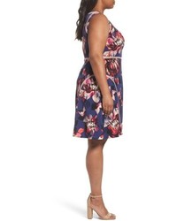 Adrianna Papell Plus Size Spliced Floral Print Jersey Dress