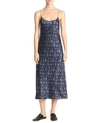 Vince Calico Floral Silk Satin Midi Length Slip Dress Navy