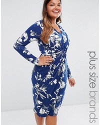 Club L Plus Jersey Midi Dress With Knot Front In Floral Print
