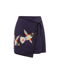 MSGM Navy Hummingbird Wrap Skirt Navy Print