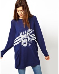 Asos Tunic Sweater With Splice Print Multi
