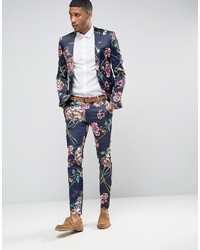Asos Super Skinny Pant In Navy Floral Print