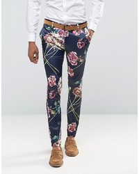 Asos Super Skinny Pant In Navy Floral Print
