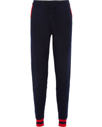 Chinti and Parker Cherry Intarsia Cashmere Track Pants Navy