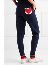 Chinti and Parker Love Heart Cashmere Track Pants Midnight Blue