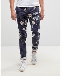 Asos Skinny Pants In Blue Floral Camo Print