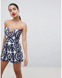 ASOS DESIGN Bandeau Playsuit In Broderiewhite