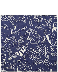 Barneys New York Animal  Floral Print Linen Pocket Square