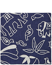 Barneys New York Animal  Floral Print Linen Pocket Square