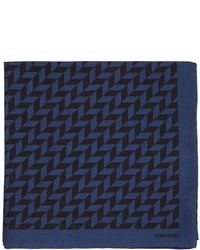 Tom Ford Geometric Print Silk Pocket Square Navyblack
