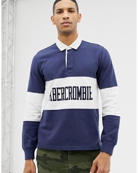 Abercrombie & Fitch Logo Chest Panel Long Sleeve Rugby Polo In Navy Graphic