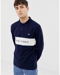 Fred Perry Sports Authentic Long Sleeve Panel Pique Sweat In Navy