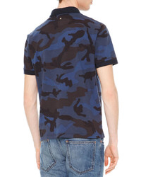 Valentino Camo Print Short Sleeve Polo Shirt Navy