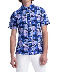 Bugatchi Digital Print Tropical Leaf Cotton Polo In Orchid At Nordstrom