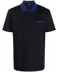 Versace Intarsia Knit Logo Short Sleeve Polo Top