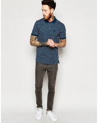 Pretty Green Polo Shirt With All Over Print Navy