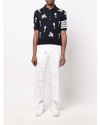 Thom Browne Relaxed Fit Polo W 4bar Half Drop Sky Icons In Fine Merino Wool