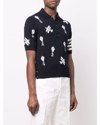 Thom Browne Relaxed Fit Polo W 4bar Half Drop Sky Icons In Fine Merino Wool