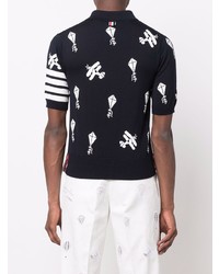 Thom Browne Relaxed Fit Polo W 4bar Half Drop Sky Icons In Fine Merino Wool