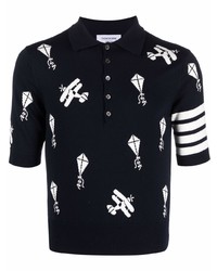 Thom Browne Relaxed Fit Polo W 4bar Half Drop Sky Icons In Fine Merino Wool