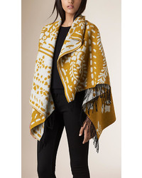 Burberry Floral Jacquard Wool Cashmere Poncho