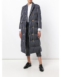 Thom Browne Chenille Banker Stripe Wool Cotton Overcoat