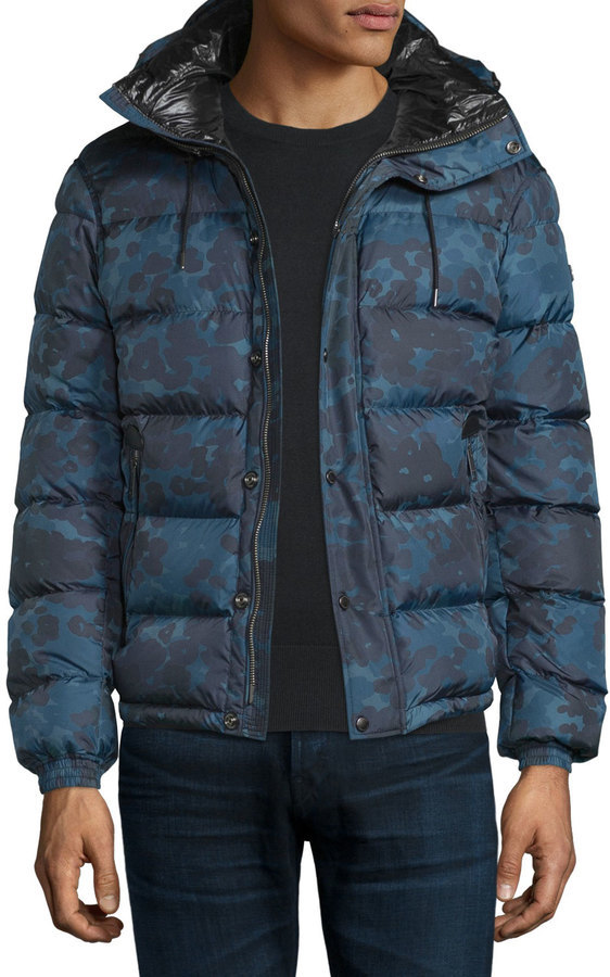 Burberry Myton Camo Print Nylon Puffer Jacket Stone Blue, $1,295 