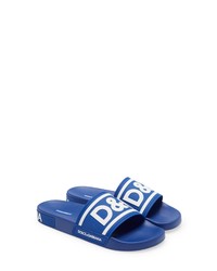 Dolce & Gabbana Logo Slide Sandal In Bluebianco At Nordstrom
