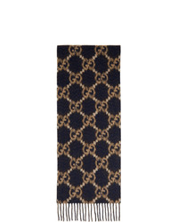 Gucci Blue And Brown Wool Gg Scarf