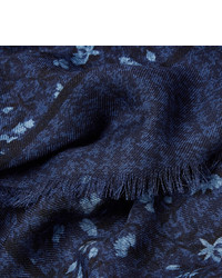 Isaia Fringed Printed Cashmere And Wool Blend Twill Scarf