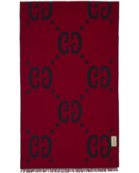 Gucci Navy Red Jacquard Gg Scarf