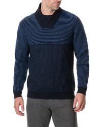 Navy Print Shawl-Neck Sweater